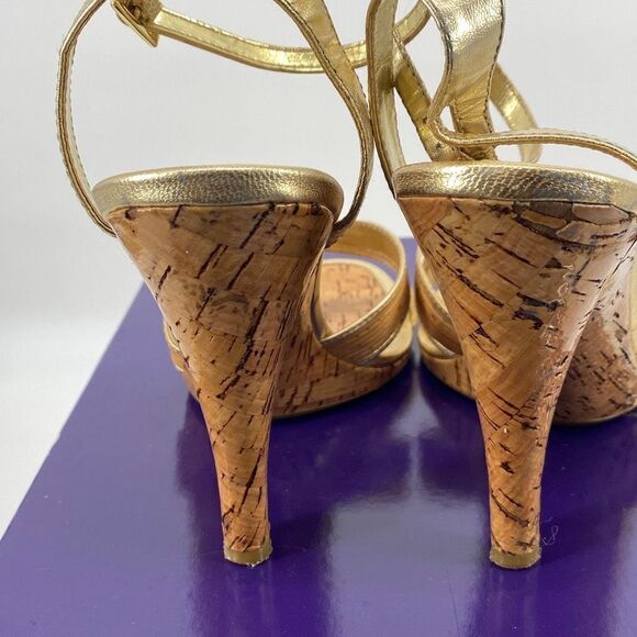 Enzo Angiolini Bamboo Easenya Open Toe Heels Leather Gold Natural 6.5 - Picture 4 of 15